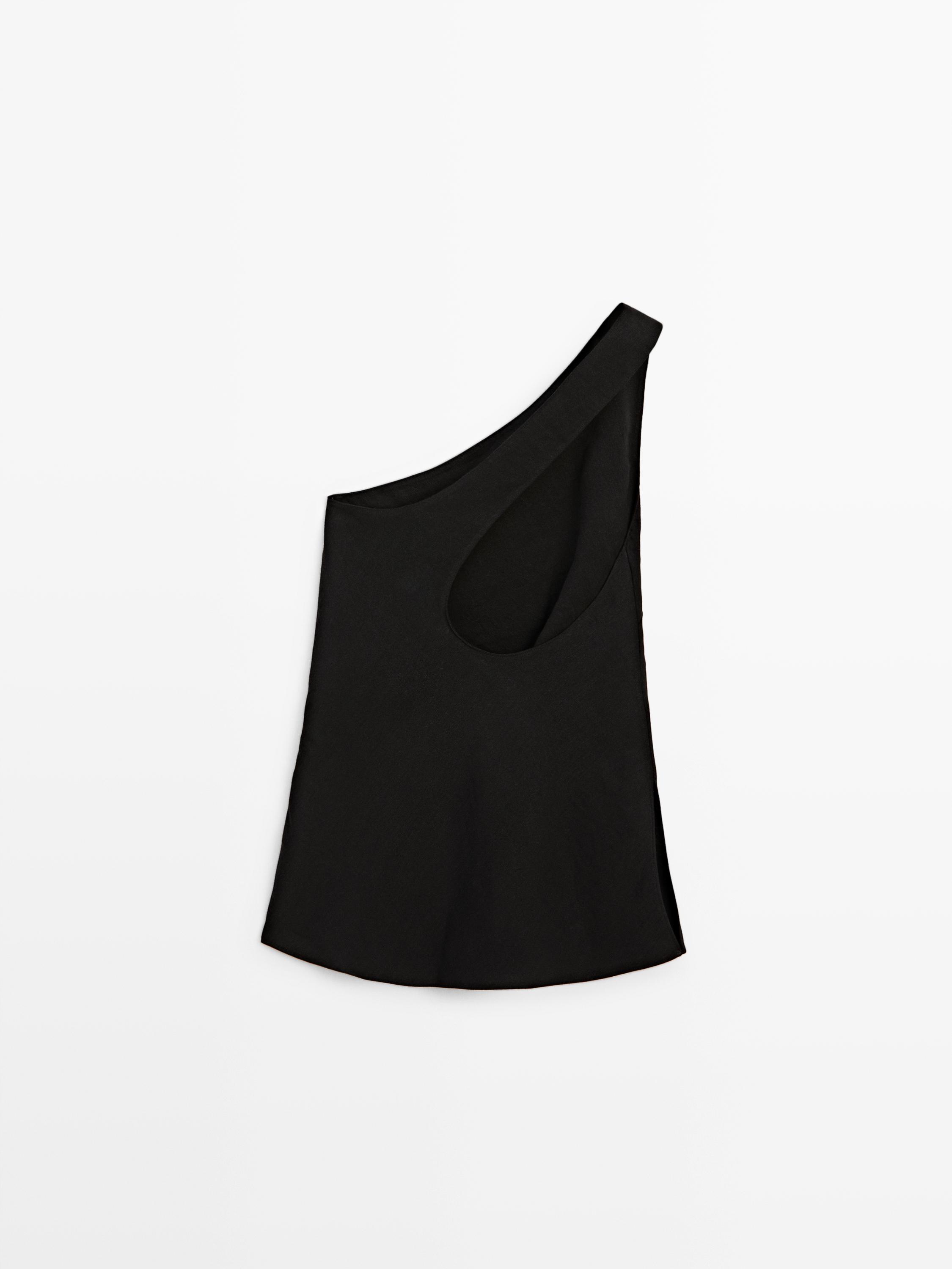 Asymmetric linen blend top with back detail